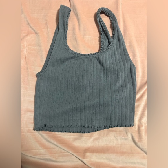 American Eagle Ribbed Button Cropped Tank Top Women’s M Gray - Picture 3 of 4